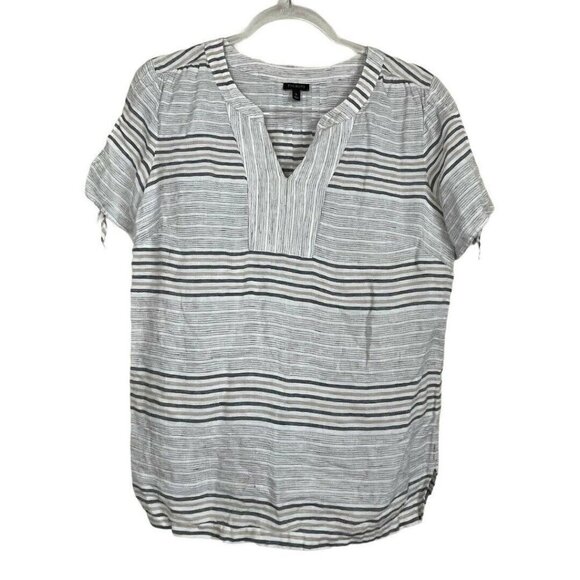 Talbots Linen V-neck Tunic Shirt Size S‎ Striped - Picture 1 of 7